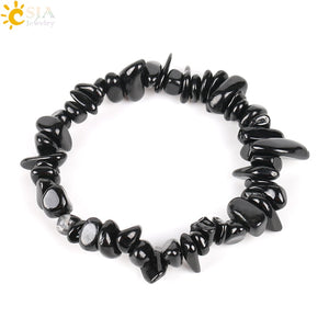 Natural Gem Stone Chip Beads Chakra Black Tourmaline Bracelets for Women Small Size Reiki Healing Meditation Aura