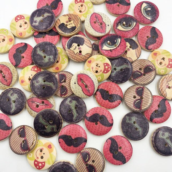 50pcs 20 mm Mix Style Sewing 2 holes Wooden Buttons Fit Sewing and Scrapbook