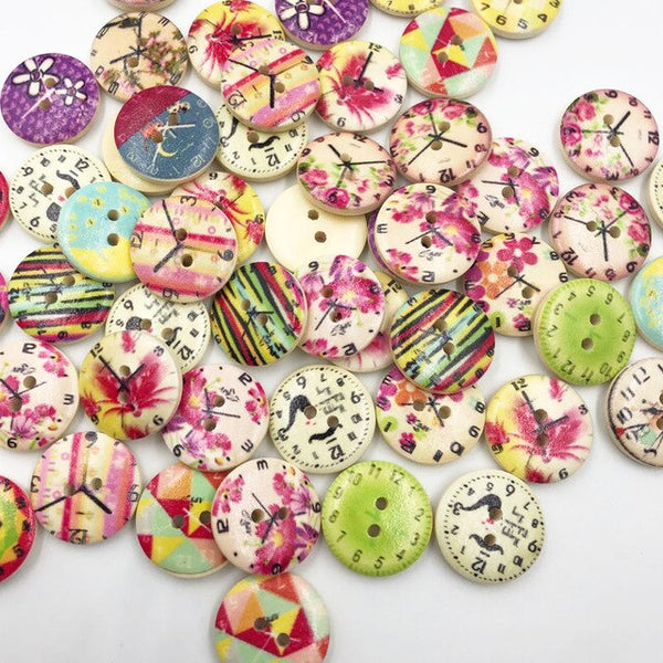 50pcs 20 mm Mix Style Sewing 2 holes Wooden Buttons Fit Sewing and Scrapbook