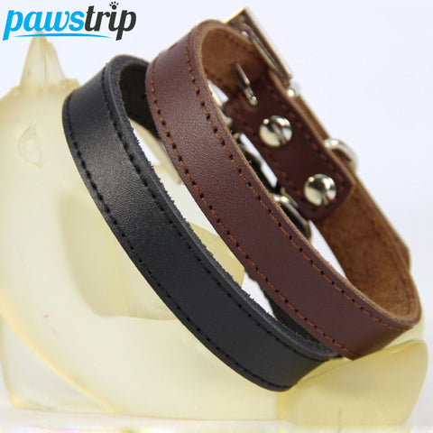 Genuine Leather Dog Collar Simple Design Durable Chihuahua Small Dog Collar Adjustable Cat Collar