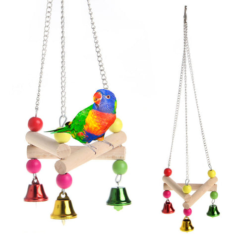 Pet Bird Parrot Parakeet Budgie Cockatiel Wood Hammock Swing Stand Hanging Toys -Y102
