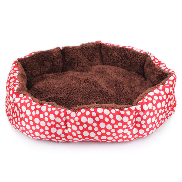 Warm Dog Bed Soft Fleece Dot Design With Removable Pet Mat
