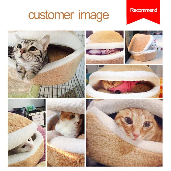 Warm Cat Bed House Hamburger Bed Disassemblability Windproof Burger Bun