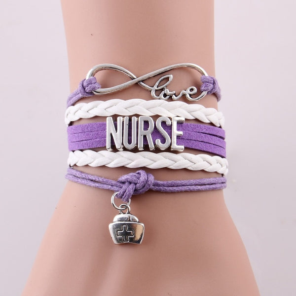 Infinity love NURSE Bracelet nurse hat charm leather wrap men & women jewelry