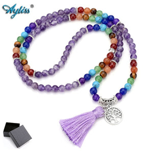 1pc Newest 6mm Natural 7 Chakra Healing Crystal Gem Stone Buddhist Prayer 108 Beads Tibetan Mala Bracelet Necklace Tassel