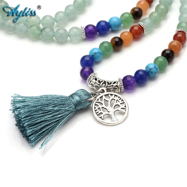 1pc Newest 6mm Natural 7 Chakra Healing Crystal Gem Stone Buddhist Prayer 108 Beads Tibetan Mala Bracelet Necklace Tassel
